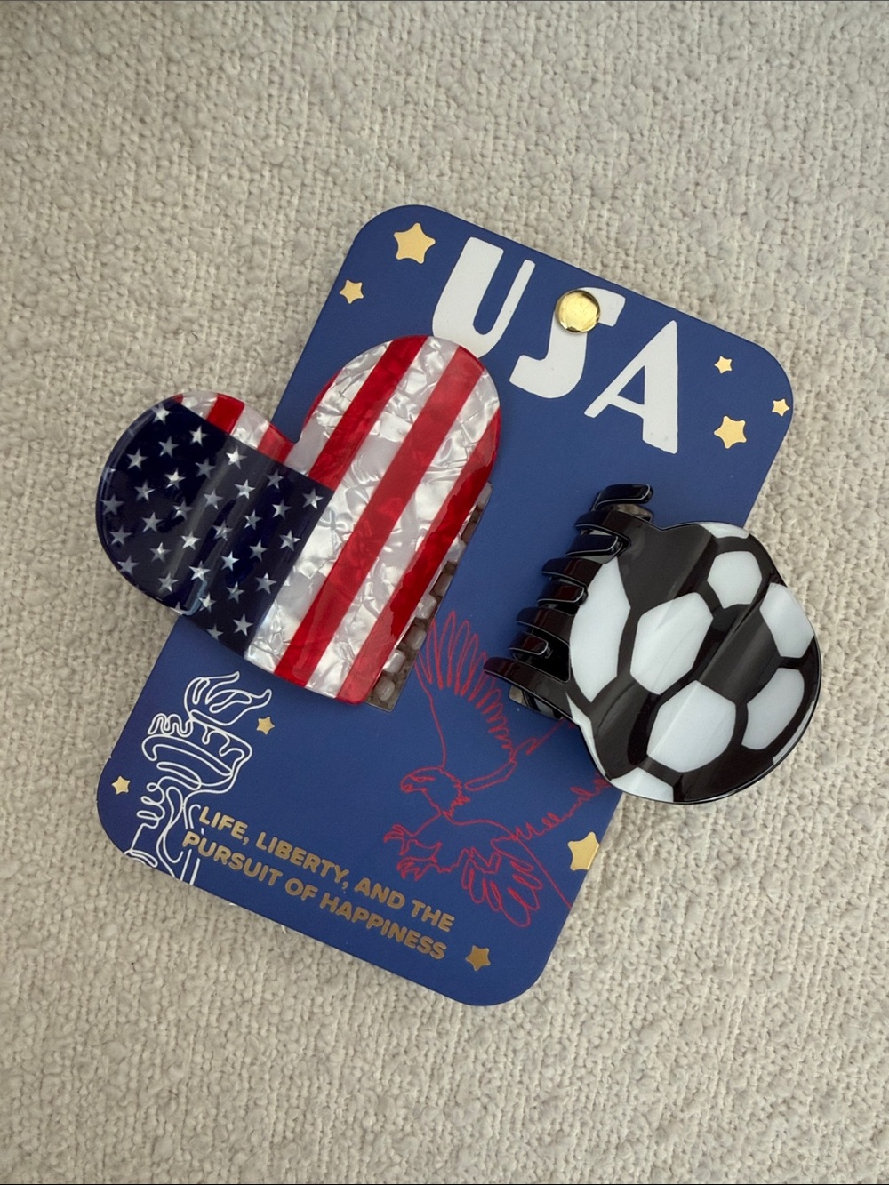 🇺🇸 USA Flag and Soccer Ball Hair Clips - Red, White, Blue & Black